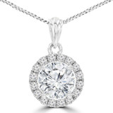 1 9/10 CTW Round Diamond Halo Pendant Necklace in 18K White Gold (MD210064)