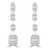 7/8 CTW Baguette Diamond Cushion Halo Drop/Dangle Earrings in 18K White Gold (MD210084)