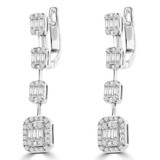 7/8 CTW Baguette Diamond Cushion Halo Drop/Dangle Earrings in 18K White Gold (MD210084)