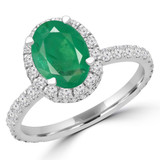 1 9/10 CTW Oval Green Emerald & Round Diamond 4-Prong Oval Halo Cocktail Engagement Ring in 14K White Gold (MD210113)