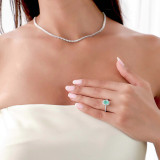 1 9/10 CTW Oval Green Emerald & Round Diamond 4-Prong Oval Halo Cocktail Engagement Ring in 14K White Gold (MD210113)