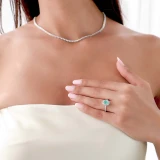 1 9/10 CTW Oval Green Emerald & Round Diamond 4-Prong Oval Halo Cocktail Engagement Ring in 14K White Gold (MD210113)