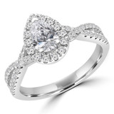 1 2/5 CTW Pear Diamond 3-Prong Twisted Shank Pear Halo Engagement Ring in 14K White Gold (MD210119)