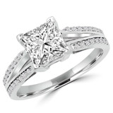 5/8 CTW Princess Diamond Two-row Split-Shank Solitaire with Accents Engagement Ring in 14K White Gold (MD210140)