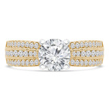 1 2/5 CTW Round Diamond Three-row Solitaire with Accents Engagement Ring in 14K Yellow Gold (MD210146)