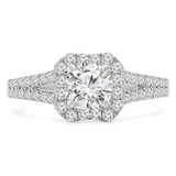 1 1/6 CTW Round Diamond Split Shank Cushion Halo Engagement Ring in 18K White Gold with Accents (MD210178)