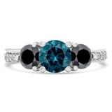 2 1/20 CTW Round Blue Tanzanite & Round Diamond Three-Stone Cocktail Engagement Ring in 14K White Gold With accents (MD210195)