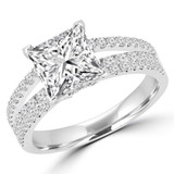 1 3/5 CTW Princess Diamond Split-shank Three-Row Solitaire with Accents Engagement Ring in 14K White Gold (MD210196)
