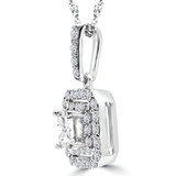 1 CTW Princess Diamond Double Cushion Halo  Pendant Necklace in 14K White Gold (MD210203)