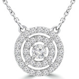 3/5 CTW Round Diamond Double Halo Necklace in 14K White Gold (MD210215)