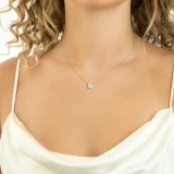 1 1/5 CTW Cushion Diamond Cushion Halo Necklace in 14K White Gold (MD210217)