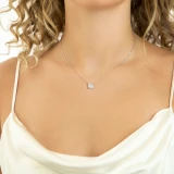 1 1/5 CTW Cushion Diamond Cushion Halo Necklace in 14K White Gold (MD210217)