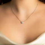1 1/5 CTW Princess Diamond Cushion Halo Necklace in 14K White Gold (MD210218)