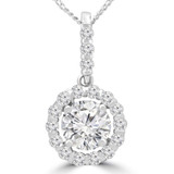 1 2/5 CTW Round Diamond Halo Pendant Necklace in 14K White Gold (MD210222)