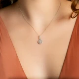1 2/5 CTW Round Diamond Halo Pendant Necklace in 14K White Gold (MD210222)