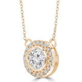 7/8 CTW Round Diamond Bezel set Halo Necklace in 14K Yellow Gold (MD210226)