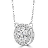 7/8 CTW Round Diamond Bezel set Halo Necklace in 14K White Gold (MD210228)