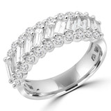 1 3/5 CTW Baguette Diamond Three-row Cocktail Anniversary Band Ring in 18K White Gold (MD210236)