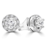 3/8 CTW Round Diamond Halo Stud Earrings in 14K White Gold (MD210257)