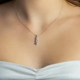 1 1/2 CTW Round Diamond Three-Stone Pendant Necklace in 14K White Gold (MD210270)