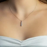 1 1/2 CTW Round Diamond Three-Stone Pendant Necklace in 14K White Gold (MD210270)