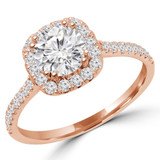 4/5 CTW Round Diamond Cathedral Cushion Halo Engagement Ring in 14K Rose Gold with Accents (MD210283)