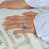 1 3/4 CTW Round Diamond Three-row Split-Shank Cushion Halo Engagement Ring in 14K White Gold with Accents (MD210289)