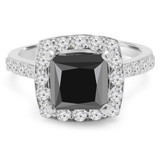 3 3/5 CTW Princess Black Diamond Cathedral Cushion Halo Engagement Ring in 14K White Gold With accents (MD210291)