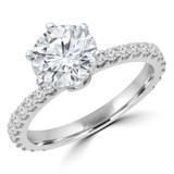 2 1/6 CTW Round Diamond 6-Prong Solitaire with Accents Engagement Ring in 14K White Gold (MD210334)