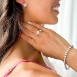 2 1/6 CTW Round Diamond 6-Prong Solitaire with Accents Engagement Ring in 14K White Gold (MD210334)