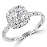 1 CTW Radiant Diamond Cathedral Cushion Halo Engagement Ring in 14K White Gold (MD210346)