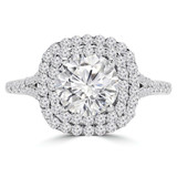 1 1/5 CTW Round Diamond Double Cushion Split Shank Cathedral Halo Engagement Ring in 14K White Gold with Accents (MD210349)