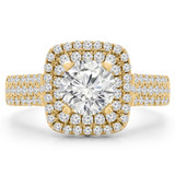 1 3/4 CTW Round Diamond Three-row Double Cushion Halo Engagement Ring in 14K Yellow Gold (MD210352)