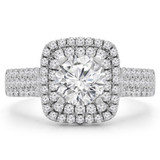 1 3/4 CTW Round Diamond Three-row Double Cushion Halo Engagement Ring in 14K White Gold (MD210353)