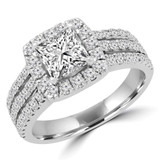 1 3/4 CTW Princess Diamond Split-Shank Halo Engagement Ring in 14K White Gold with Accents (MD210354)