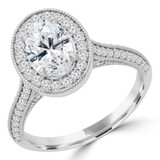 1 2/5 CTW Oval Diamond Vintage Two-row Oval Halo Engagement Ring in 14K White Gold with Accents (MD210357)