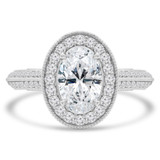 1 2/5 CTW Oval Diamond Vintage Two-row Oval Halo Engagement Ring in 14K White Gold with Accents (MD210357)