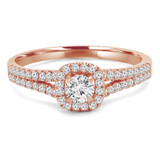 2/3 CTW Round Diamond Split Shank Cushion Halo Engagement Ring in 14K Rose Gold (MD210365)