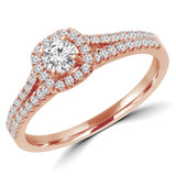 2/3 CTW Round Diamond Split Shank Cushion Halo Engagement Ring in 14K Rose Gold (MD210365)