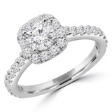 1 1/10 CTW Round Diamond Halo Engagement Ring in 14K White Gold with Accents (MD210394)