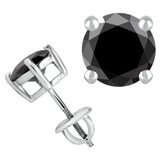 3 1/2 CTW Round Black Diamond 4-Prong Stud Earrings in 14K White Gold (MD220001)