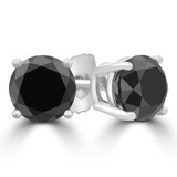 3/8 CTW Round Black Diamond 4-Prong Stud Earrings in 14K White Gold (MD220043)