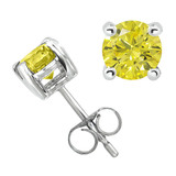 1/6 CTW Round Yellow Diamond 4-Prong Stud Earrings in 14K White Gold (MD220057)