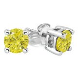 1/6 CTW Round Yellow Diamond 4-Prong Stud Earrings in 14K White Gold (MD220061)