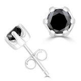 9/10 CTW Round Black Diamond 6-Prong Stud Earrings in 14K White Gold (MD220072)