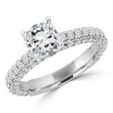 2 1/8 CTW Cushion Diamond Cathedral Hidden Halo Solitaire with Accents Engagement Ring in 14K White Gold (MD220085)