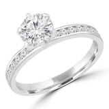 1 3/5 CTW Round Diamond 6-Prong Solitaire with Accents Engagement Ring in 14K White Gold With Channel Set Accents (MD220087)