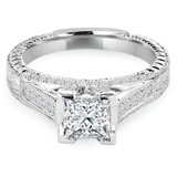 1 1/10 CTW Princess Diamond Vintage Solitaire with Accents Engagement Ring in 14K White Gold (MD220092)