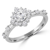 9/10 CTW Round Diamond Floral Halo Engagement Ring in 14K White Gold with Accents (MD220104)