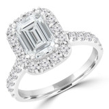 2 3/5 CTW Emerald Diamond Cathedral Emerald Halo Engagement Ring in 14K White Gold with Accents (MD220108)